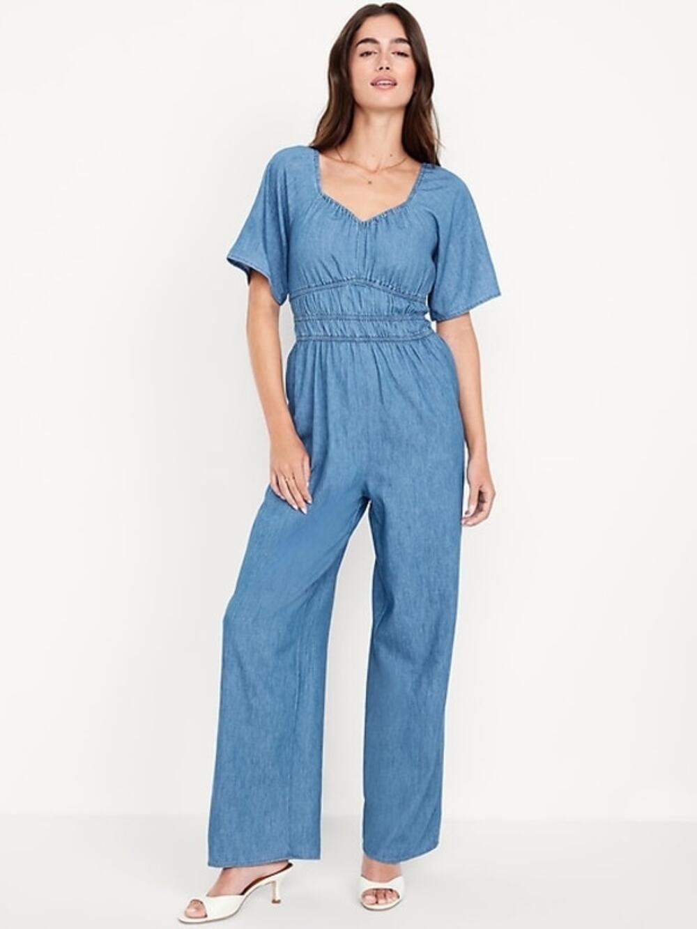 Old Navy 100% Cotton Short-Sleeve Smocked-Waist Jumpsuit